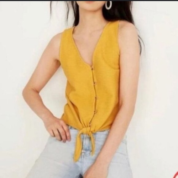 Madewell Tops - Madewell Yellow Ribbed Tie Front Blouse